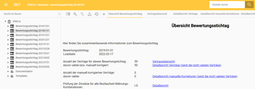 IFRS 16 Leasing-Vertragsmanagement mit OCT: Übersicht Bewertungsstichtag