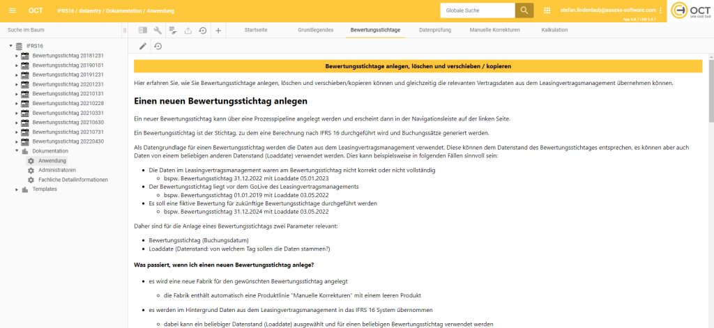 IFRS 16 Leasing-Vertragsmanagement mit OCT: Ausführliche Dokumentation direkt im System